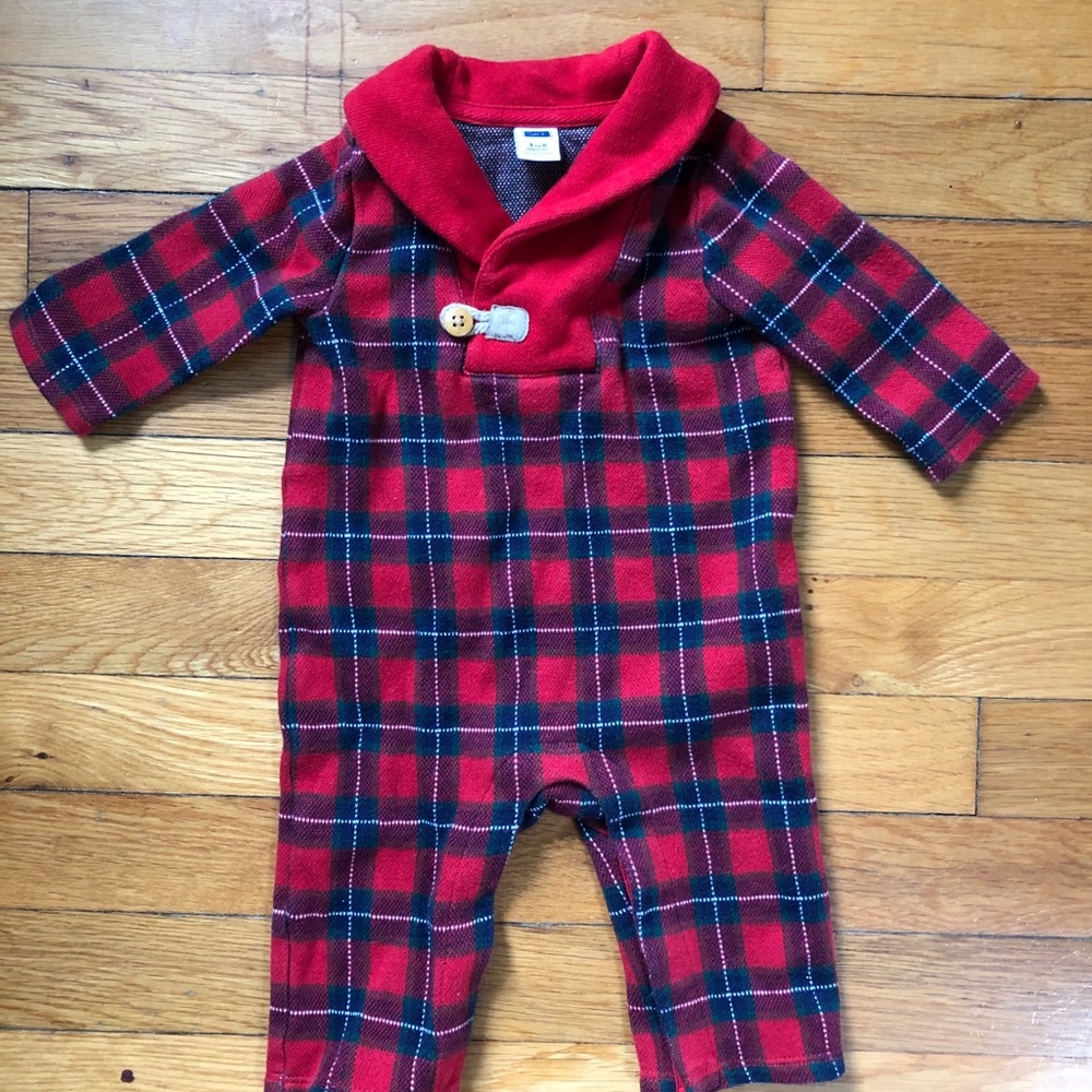 Janie and Jack Plaid Shawl-Collar One Piece 3-6 mo